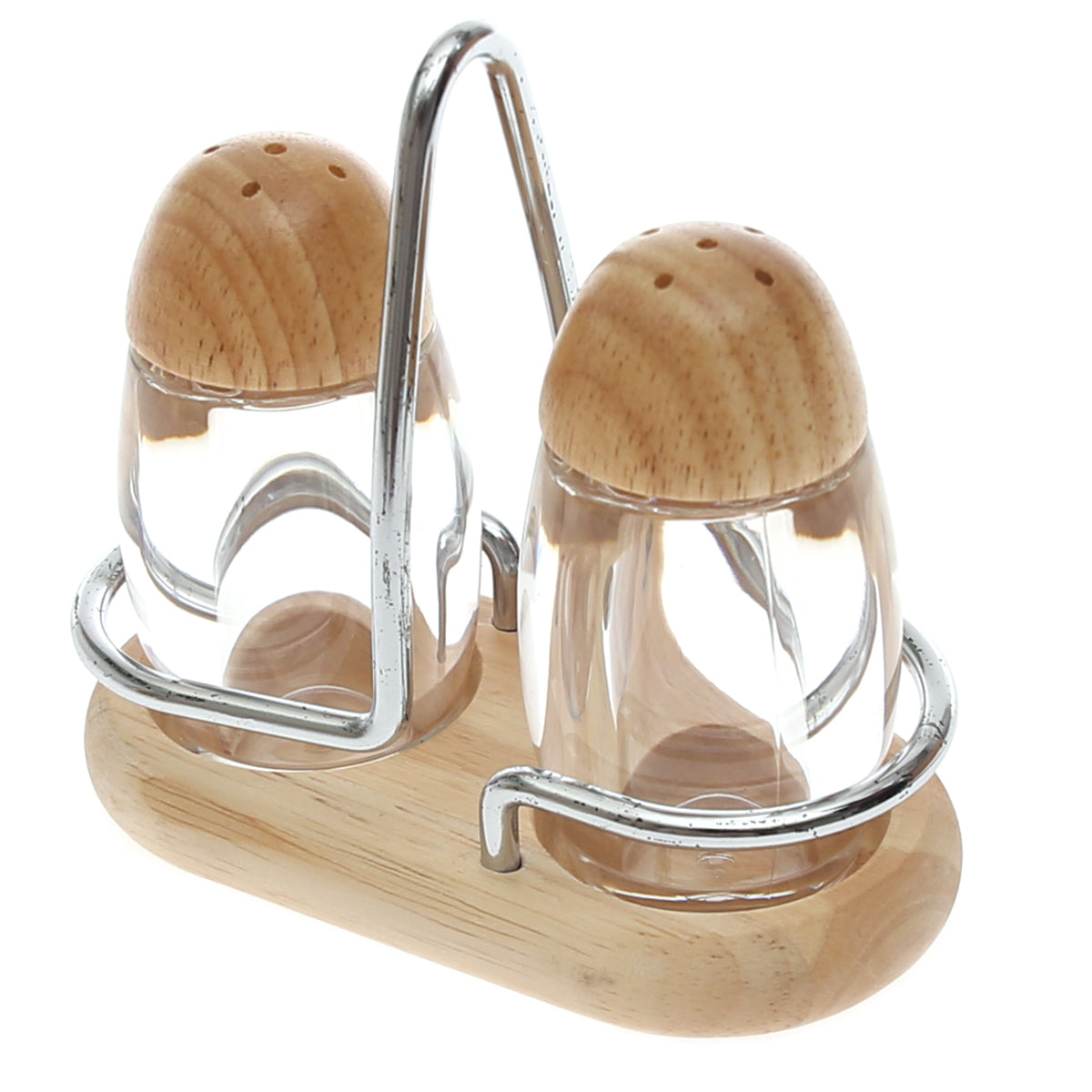 Glass Salt & Pepper Shaker Set Ð 2?Piece with Wooden Lids & Stand