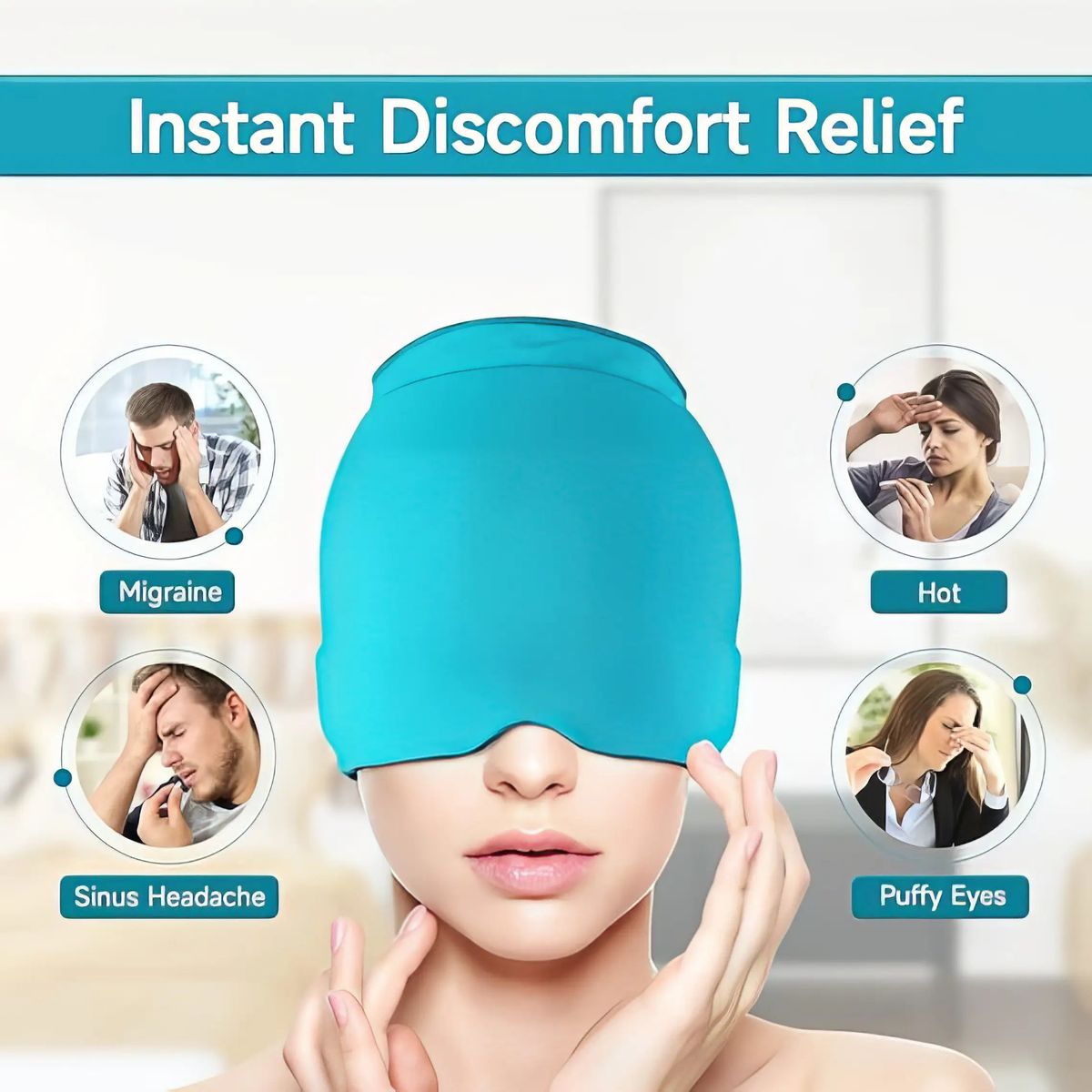Migraine Relief Gel Cap – Hot & Cold Therapy for Headaches, Sinus & Eye Puffiness
