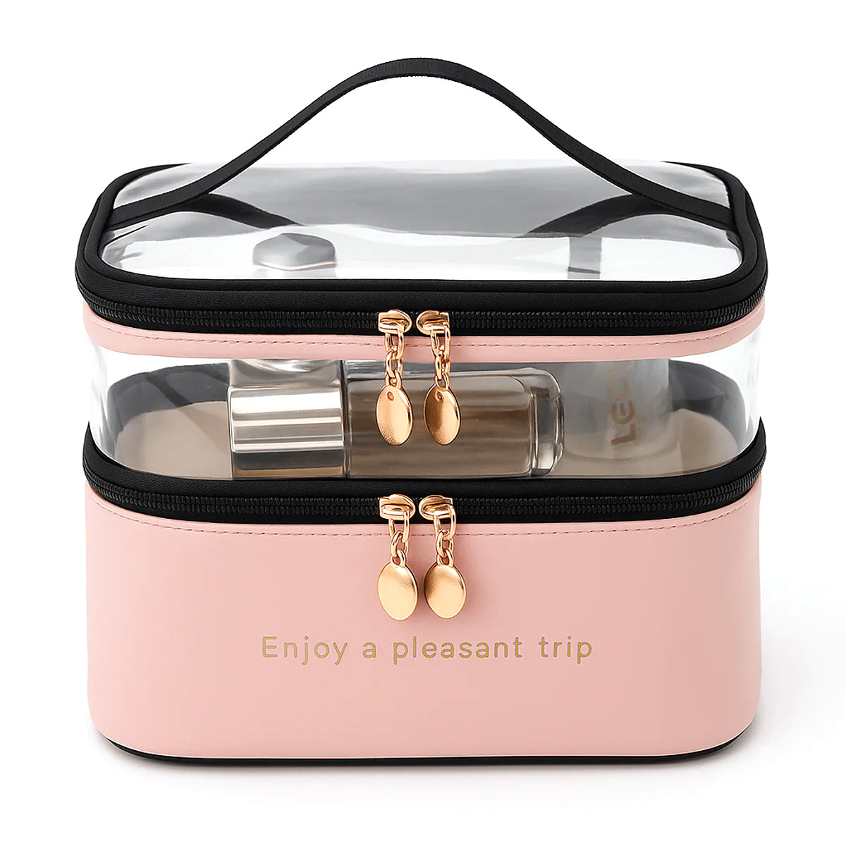 Transparent & PU Travel Cosmetic Pouch Ð Dual-Layer Makeup Organizer Bag