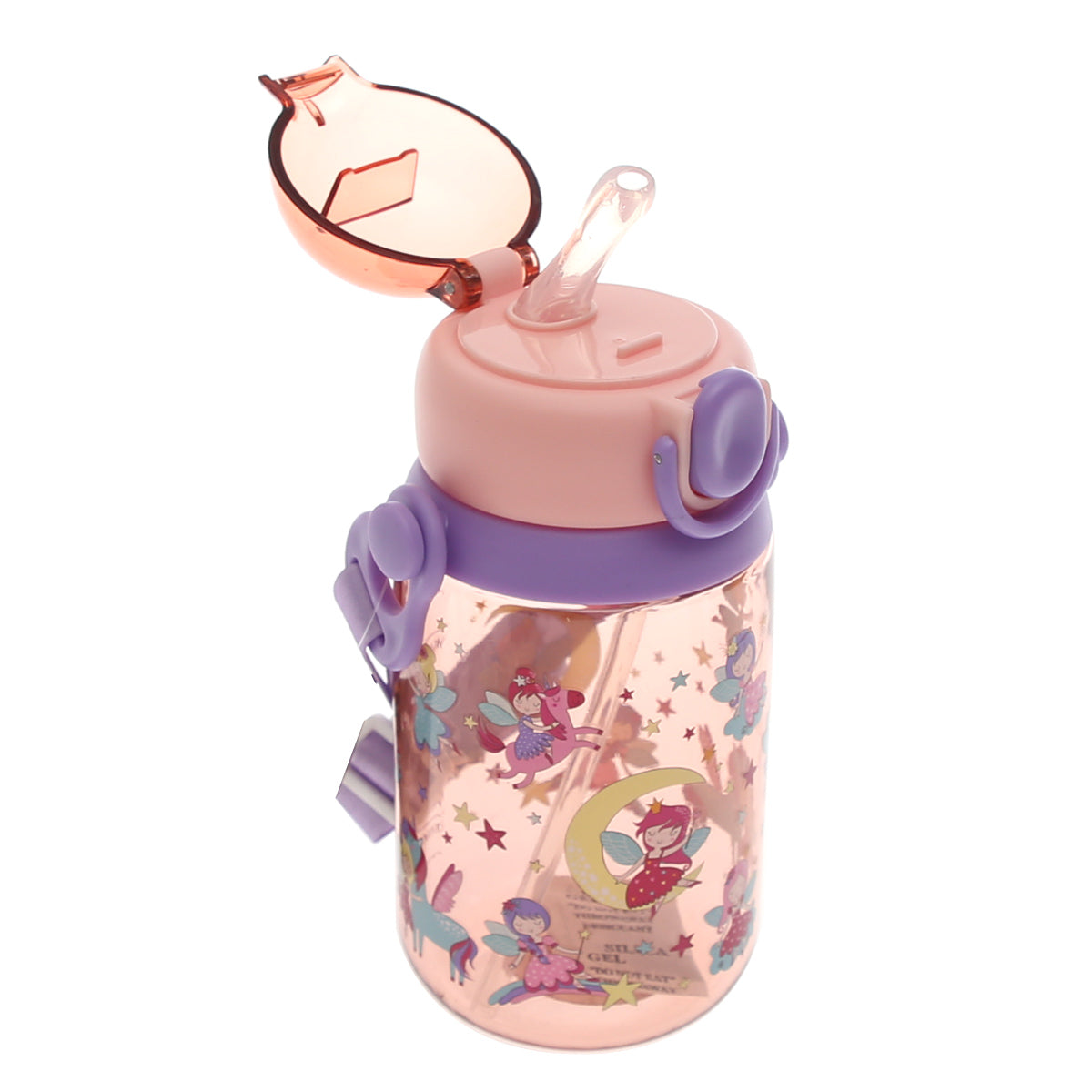 KidsÕ Water Bottle with Straw Ð 450ml Flip?Top Leak?Proof Design (Blue, Pink, Yellow)