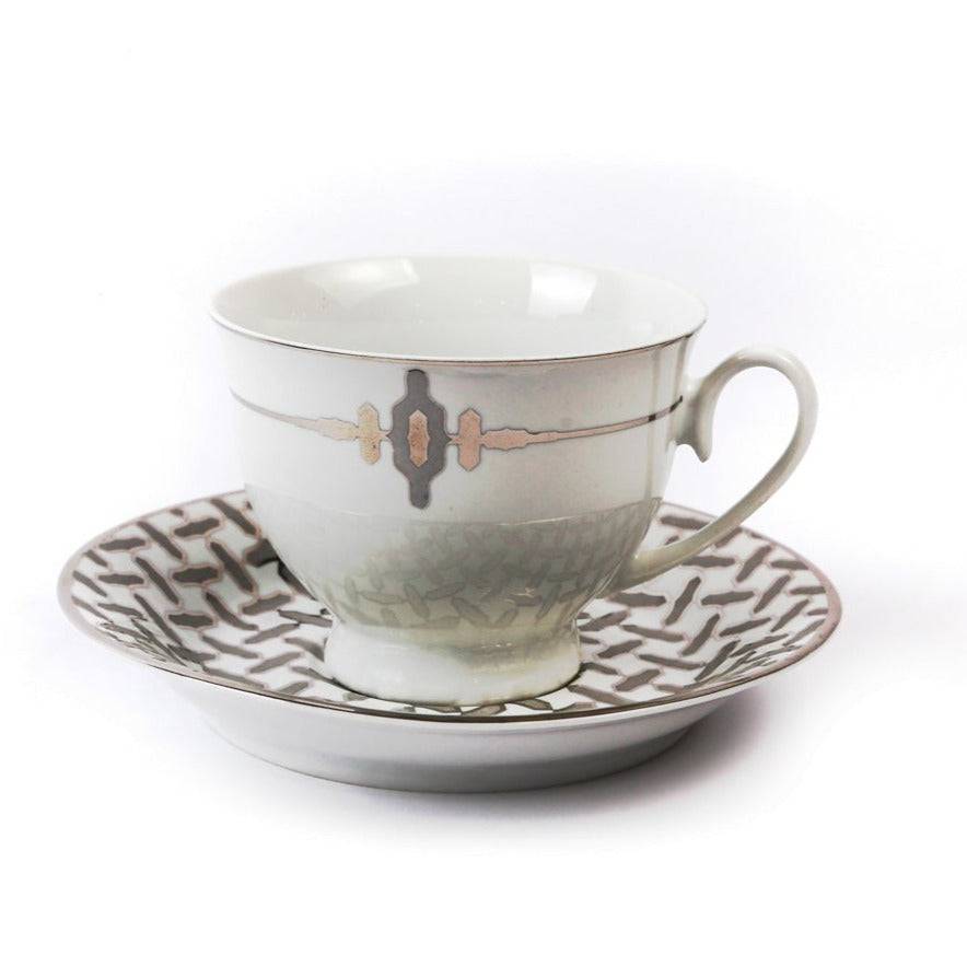 12Pcs Cup & Saucer (Silver Chevron)