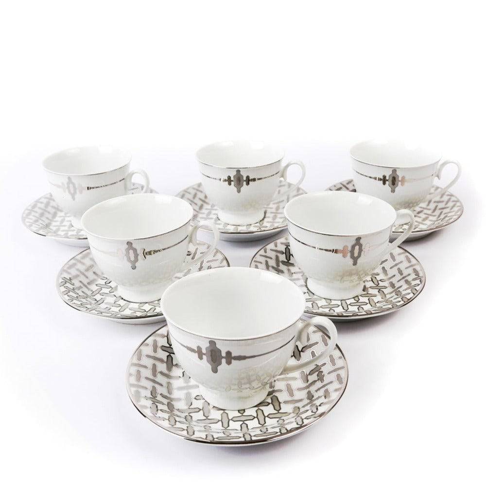 12Pcs Cup & Saucer (Silver Chevron)