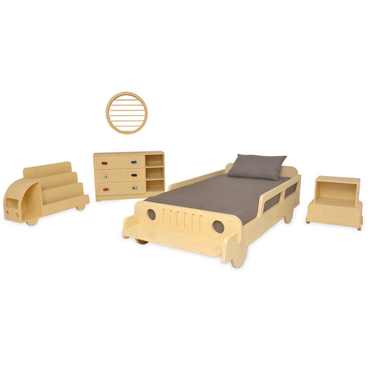 Wooden Cart Bed Set Ð Kids Bed with Chest of Drawers & Bookshelf