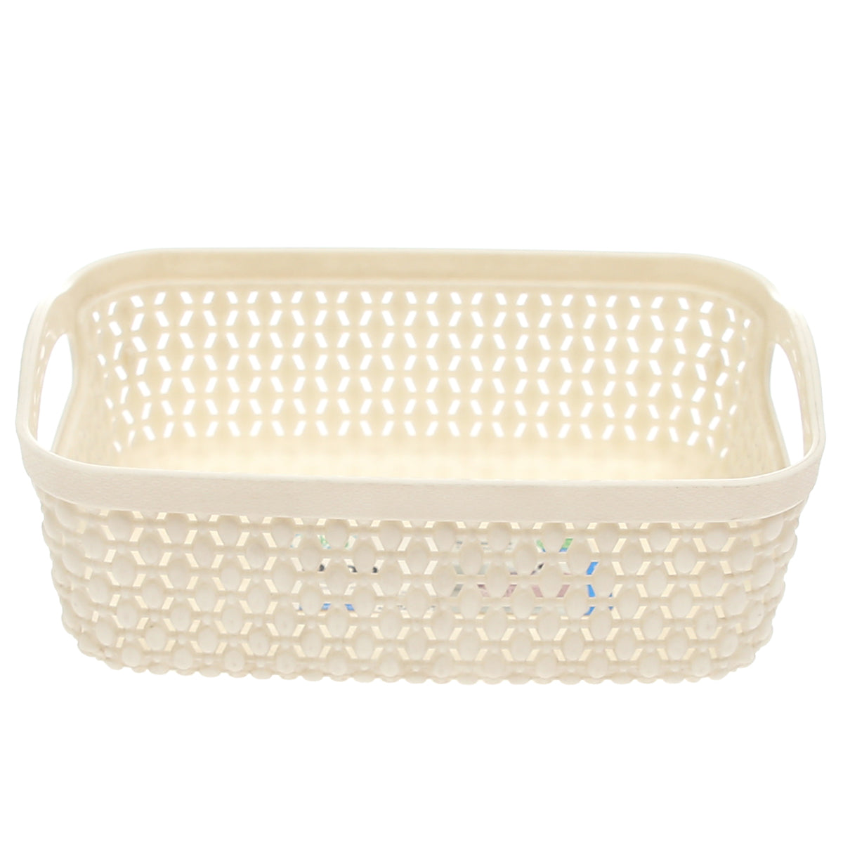 Drop Basket Small Ð Beige Plastic Storage Organizer with Handles for Home & Office