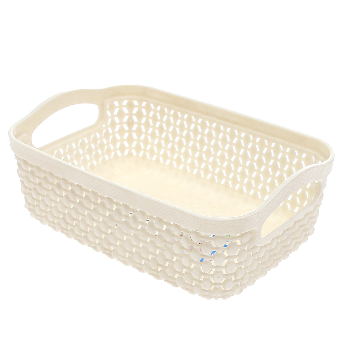 Drop Basket Small Ð Beige Plastic Storage Organizer with Handles for Home & Office