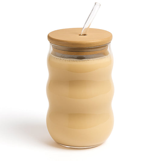 Iridescent Ripple Glass Tumbler with Bamboo Lid & Straw Ð 530ml