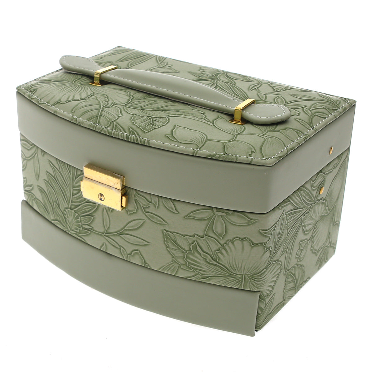 Large Printed Jewelry Storage Box Ð Multi?Layer Organizer with Mirror & Drawer