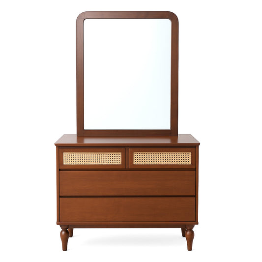 Gul Bahar Dresser Ð Solid Wood Dresser with Handwoven Cane Detailing & Mirror