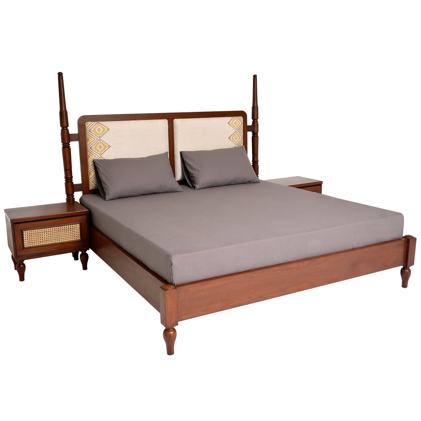 Gul Bahar Bed Ð Buy Solid Wood King Bed with Cane & Upholstered Headboard | ayshpk