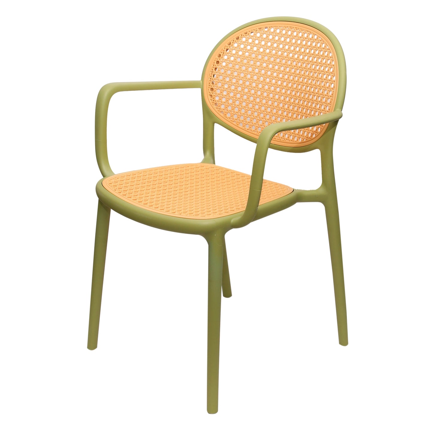 Cane Charm Armchair Ð Plastic Frame with Woven Cane?Style Seat & Back (Black, White, Green)