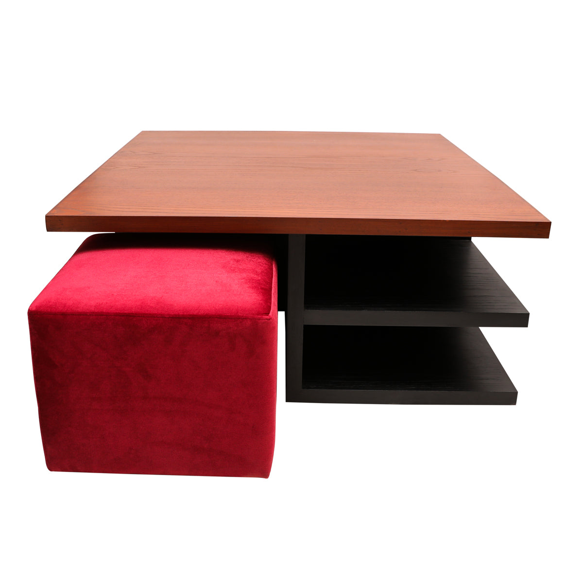 Bernard Center Table (Wooden Top) with two Poufs