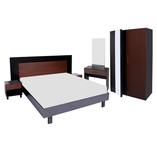 Ozmane Dark Tune Set  (bed with sides, dresser, mirror and 3 door wardrobe)