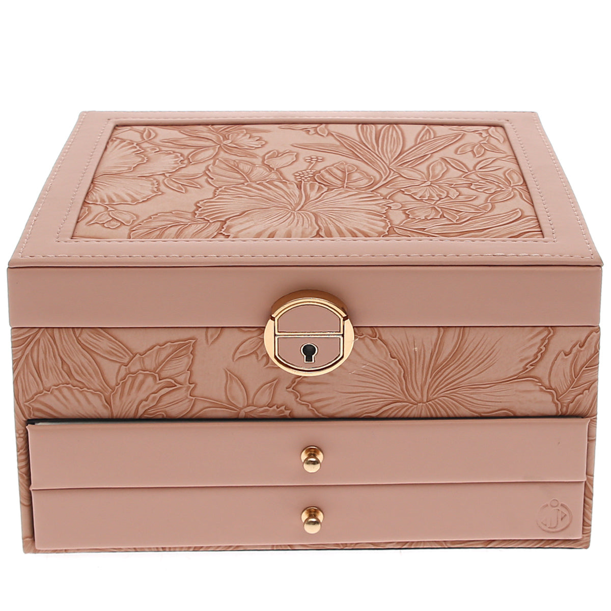 Large Jewelry Storage Box Ð Double Drawer Organizer with Mirror & Embossed Design