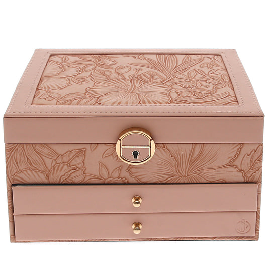 Large Jewelry Storage Box Ð Double Drawer Organizer with Mirror & Embossed Design