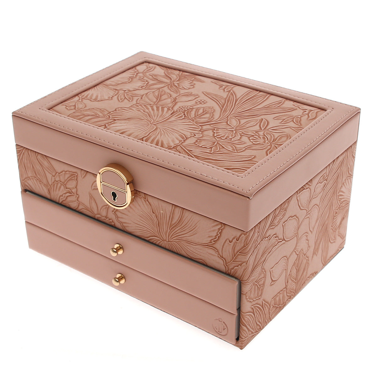Large Jewelry Storage Box Ð Double Drawer Organizer with Mirror & Embossed Design