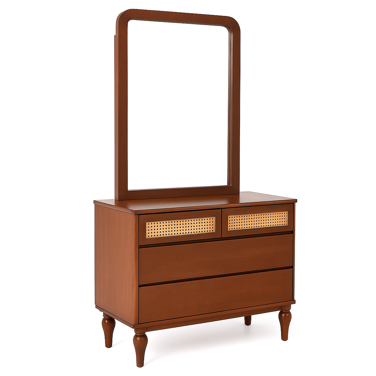 Gul Bahar Dresser Ð Solid Wood Dresser with Handwoven Cane Detailing & Mirror
