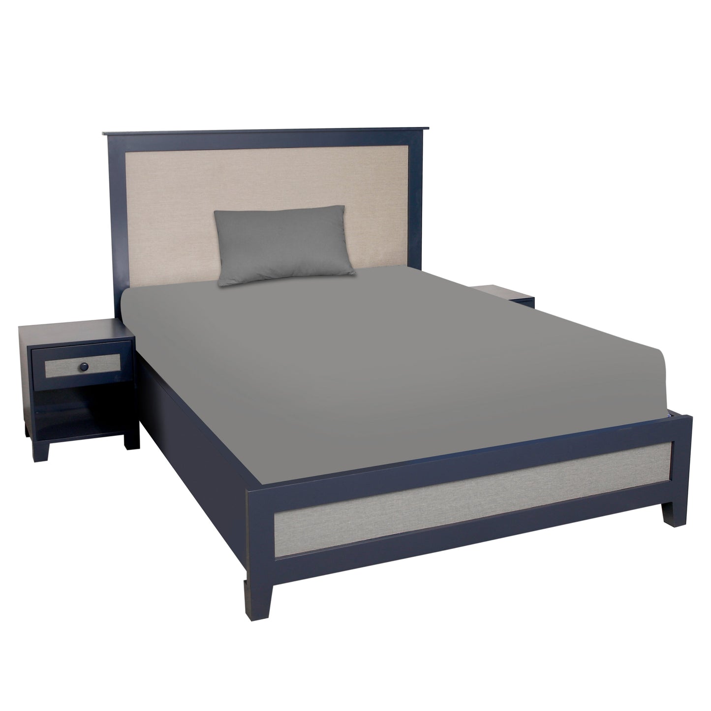 Lancaster Queen/Single Bed Ð Upholstered Headboard with Navy Frame