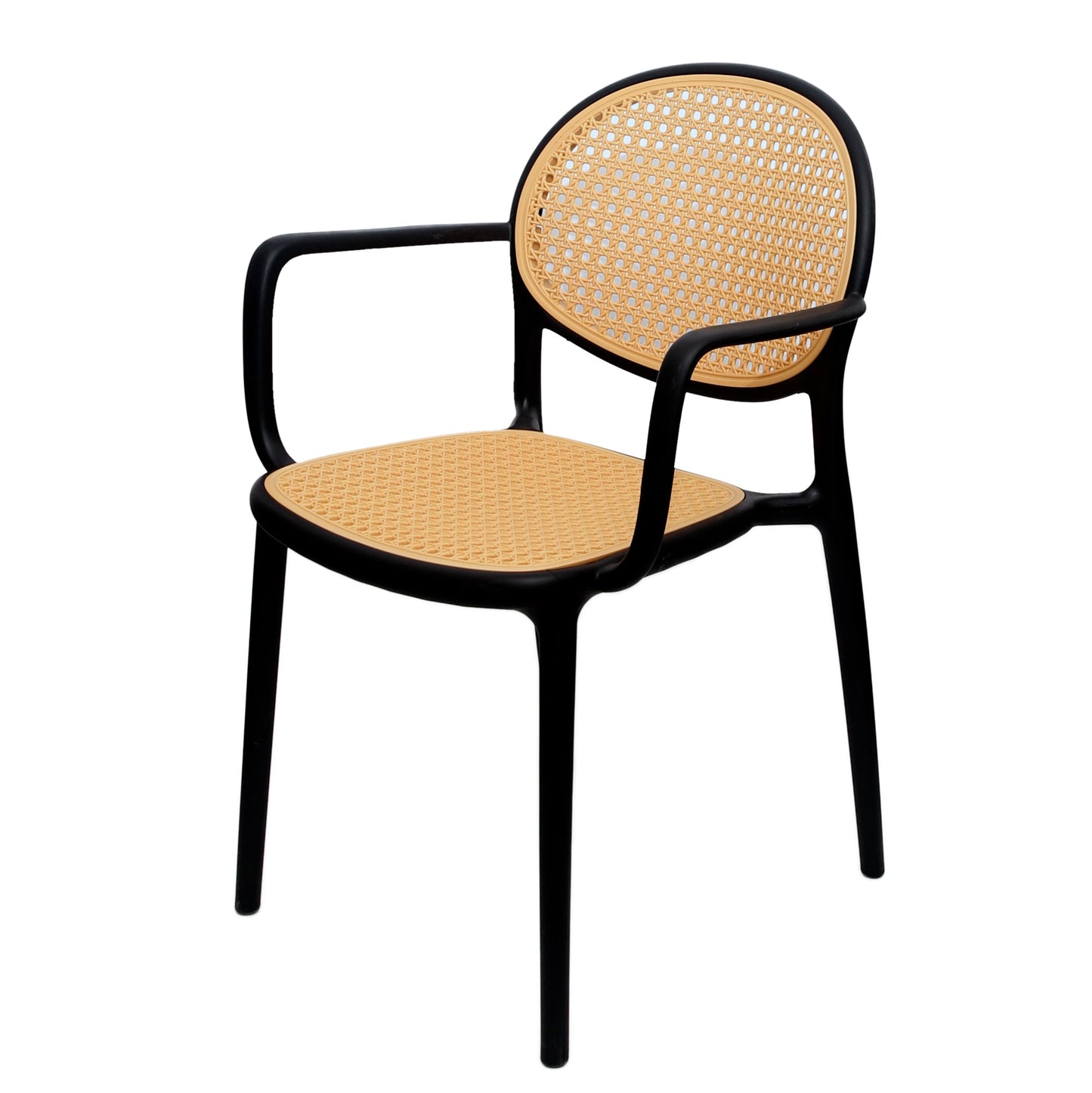 Cane Charm Armchair Ð Plastic Frame with Woven Cane?Style Seat & Back (Black, White, Green)