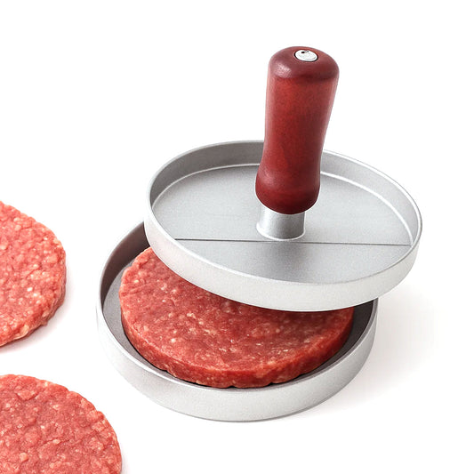 Aluminum Burger Presser Ð Non-Stick Patty Maker with Wooden Handle