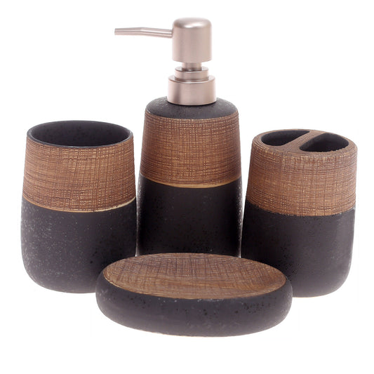 4Pcs Bath Set Black & Brown 10 X 9 Inch Gs-08
