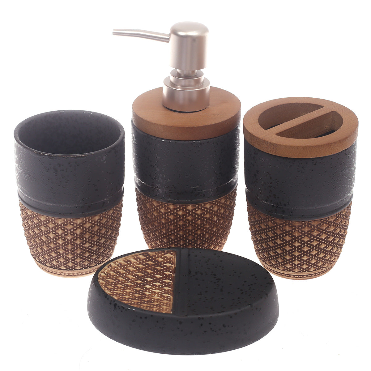 4Pcs Bath Set Black & Brown 10 X 9 Inch Gs-16