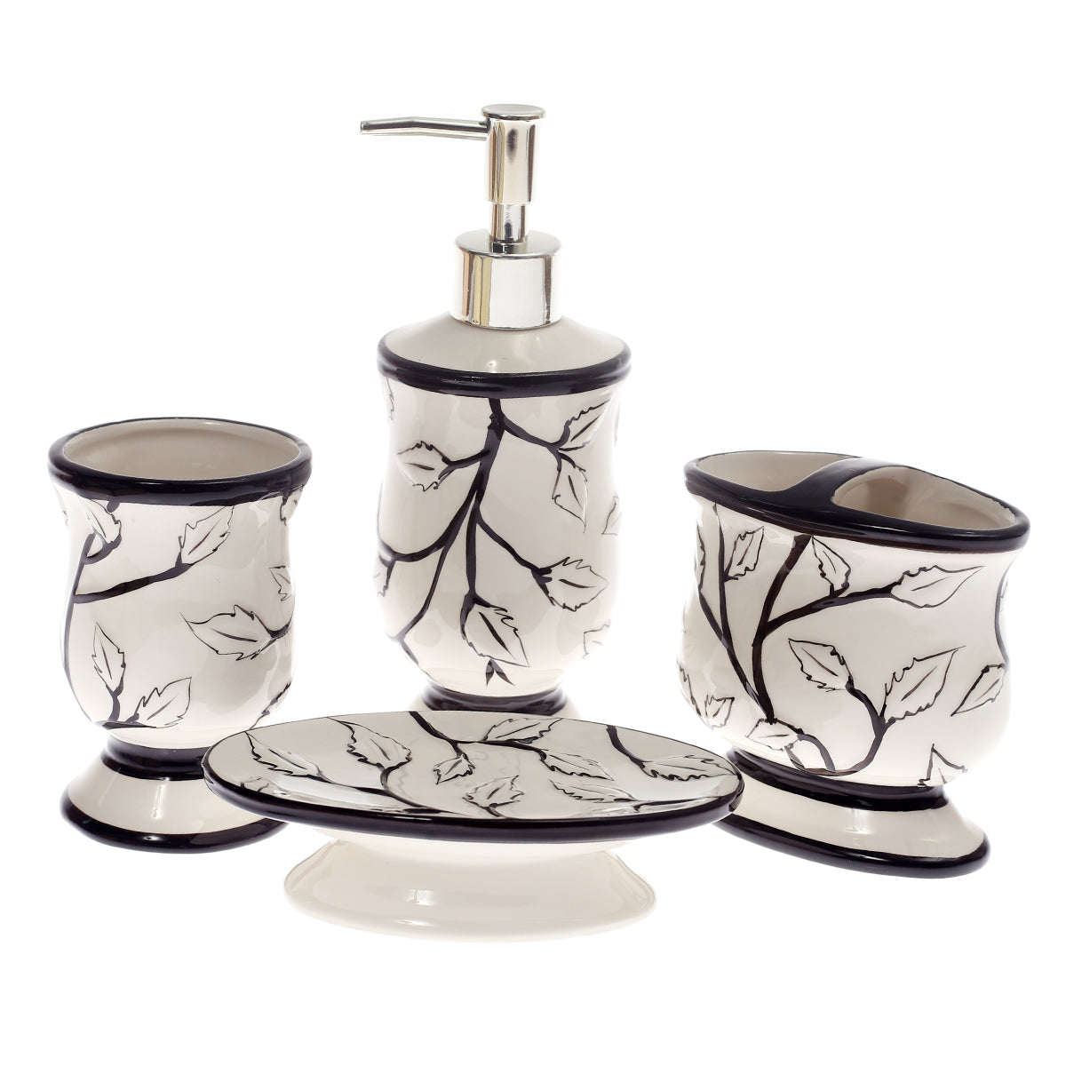 4Pcs Bath Set Black & White 11 X 9 Inch Gs-06