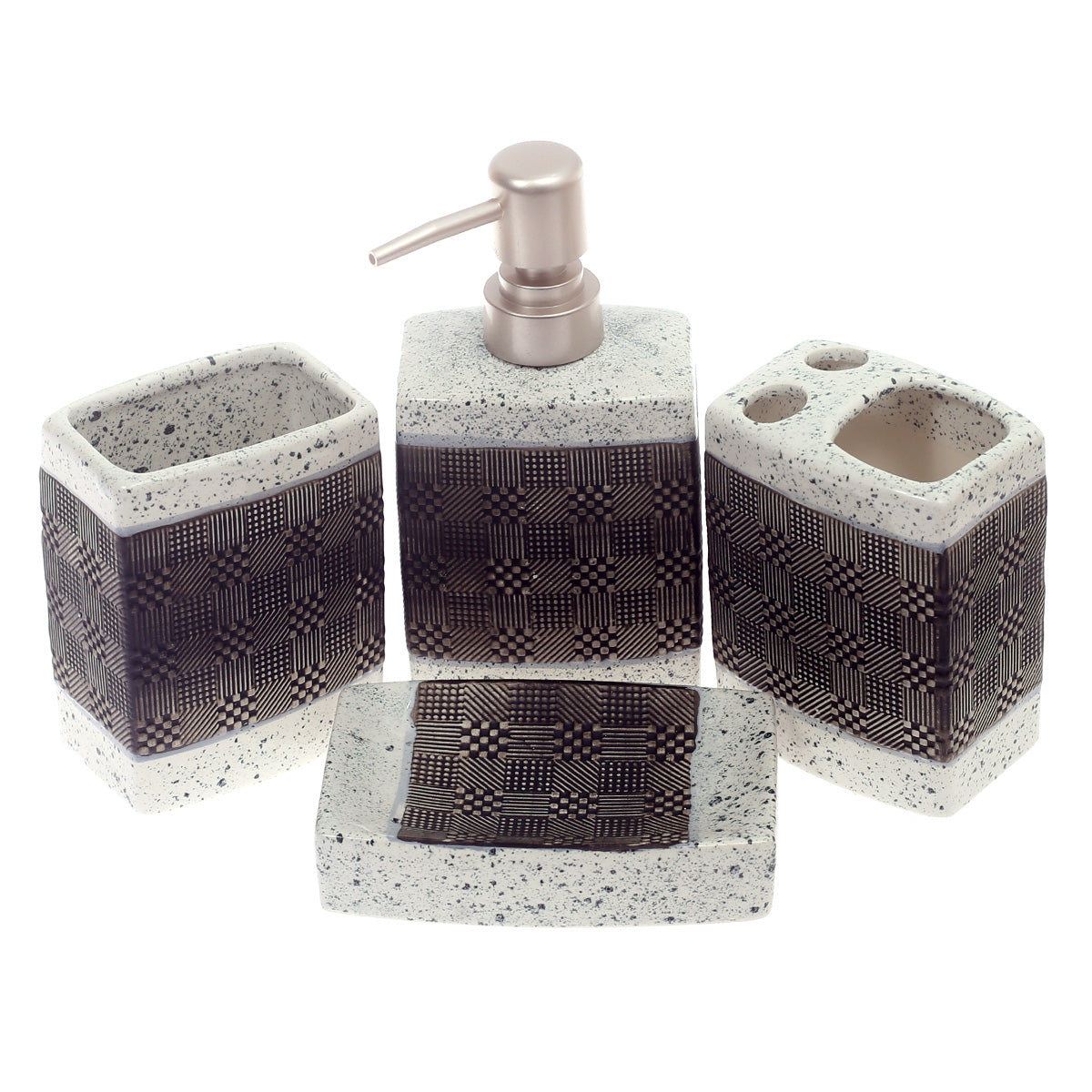 4Pcs Bath Set Brown & White 11 X 9 Inch Gs-14