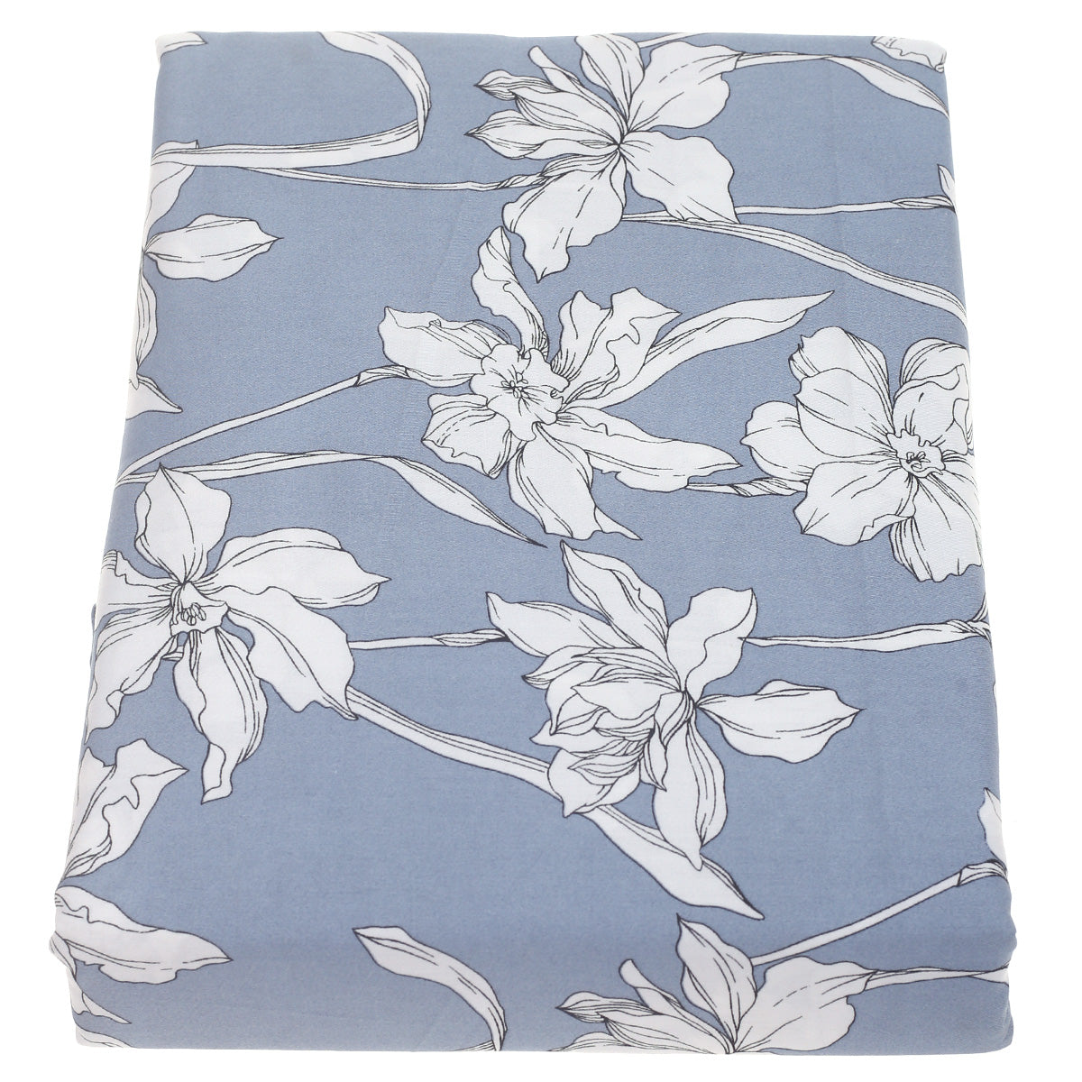 Double Bed Sheet Satin Sky Blue & White 96X102" Rotary Printing