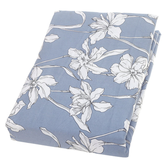 Double Bed Sheet Satin Sky Blue & White 96X102" Rotary Printing