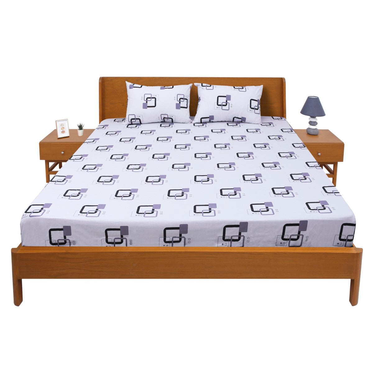 Grey & Black Geometric Double Bed Sheet 90x100"