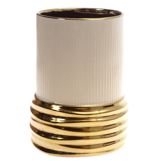 Ceramic Vase Creamy L Gold & Beige 7.17 X 7.17 X 9.25 Inch TYX-023