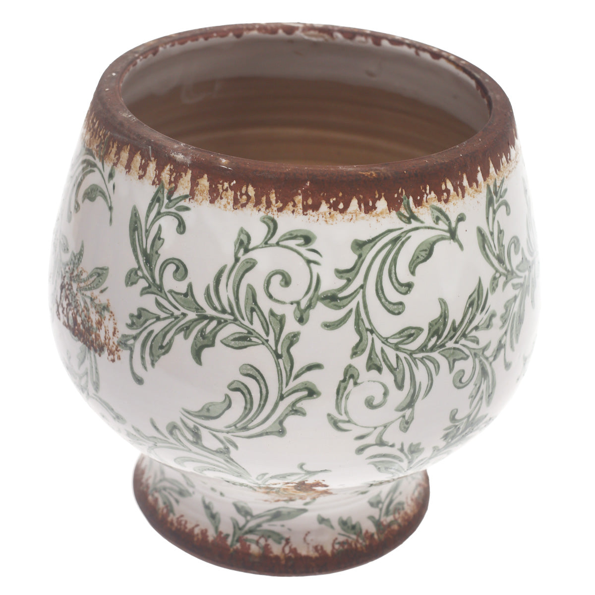 Ceramic Planter Printed White & Green 9.34 X 9.34 X 8 Inch TYX026