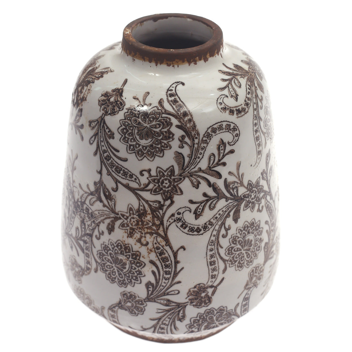 Ceramic Vase Printed White & Brown 6 X 6 X 8 Inch TYX034