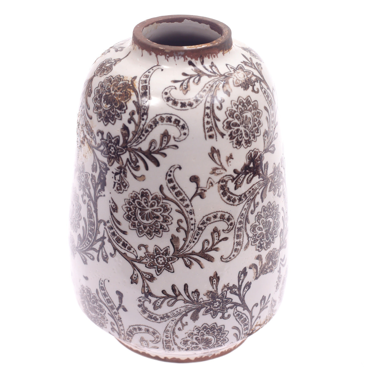 Ceramic Vase Printed White & Brown 6.5 X 6.5 X 9.5 Inch TYX033