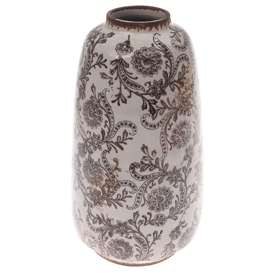 Ceramic Vase Printed White & Brown 7 X 7 X 12 Inch TYX032