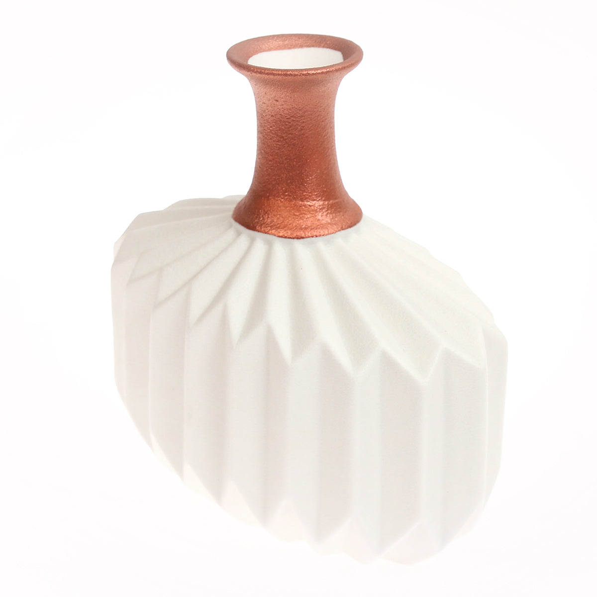 Ceramic Vase White & Copper 8.5 X 4.5 X 8.5 Inch