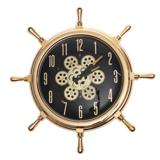 Nautical Gear Design Black & Gold Wall Clock Ð Ship Wheel Style (Model 736)
