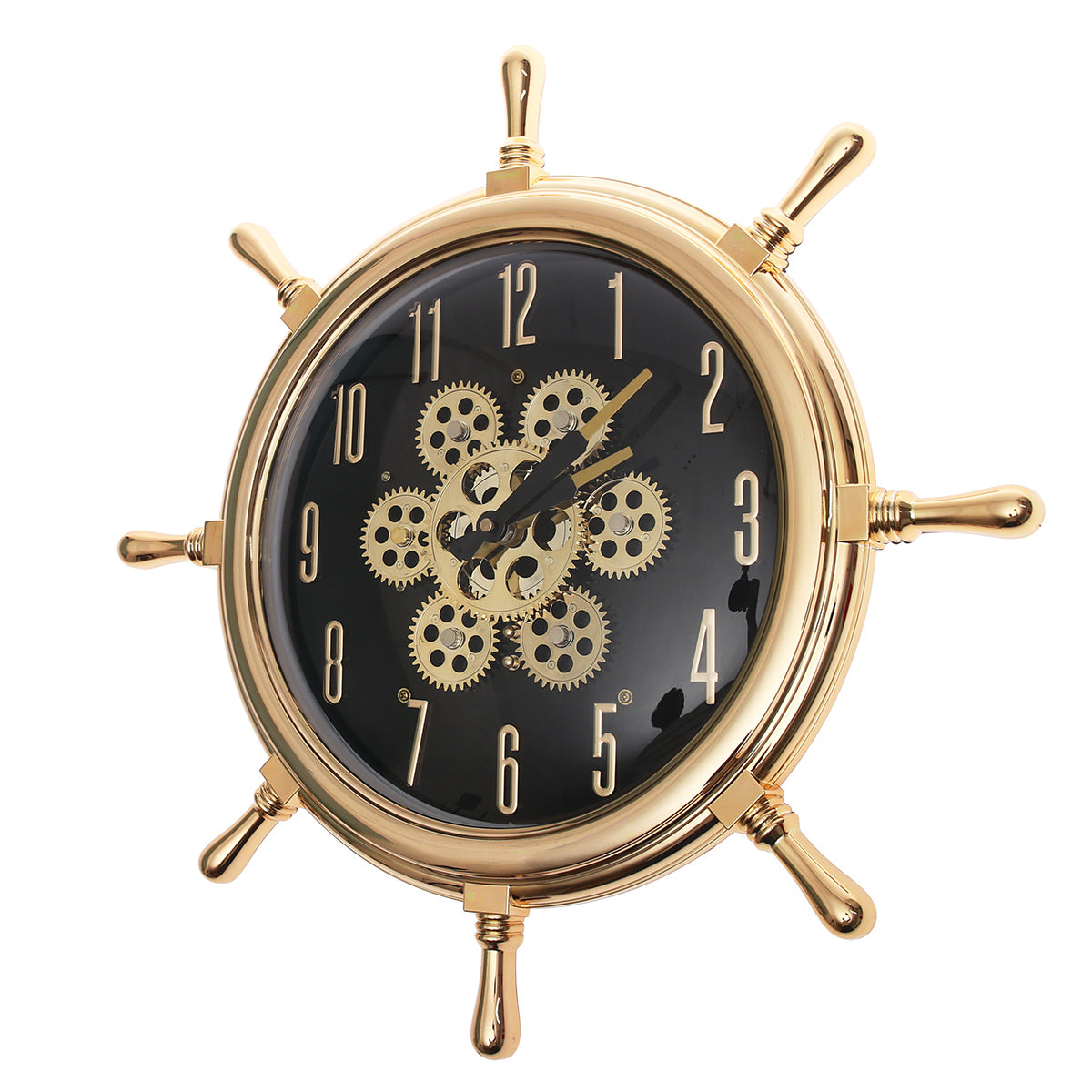 Nautical Gear Design Black & Gold Wall Clock Ð Ship Wheel Style (Model 736)