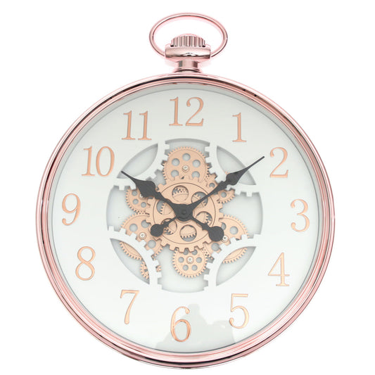 Wall Clock Ð Matt Gold & White with Exposed Gear Design (Model 7121)