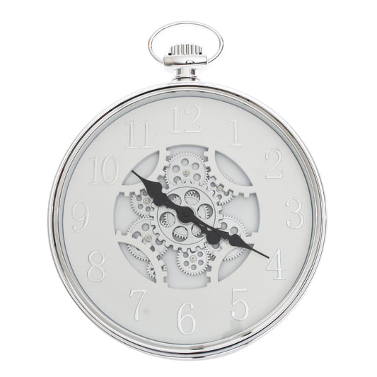 Wall Clock Ð Silver & White with Exposed Gear Design (Model 7121)