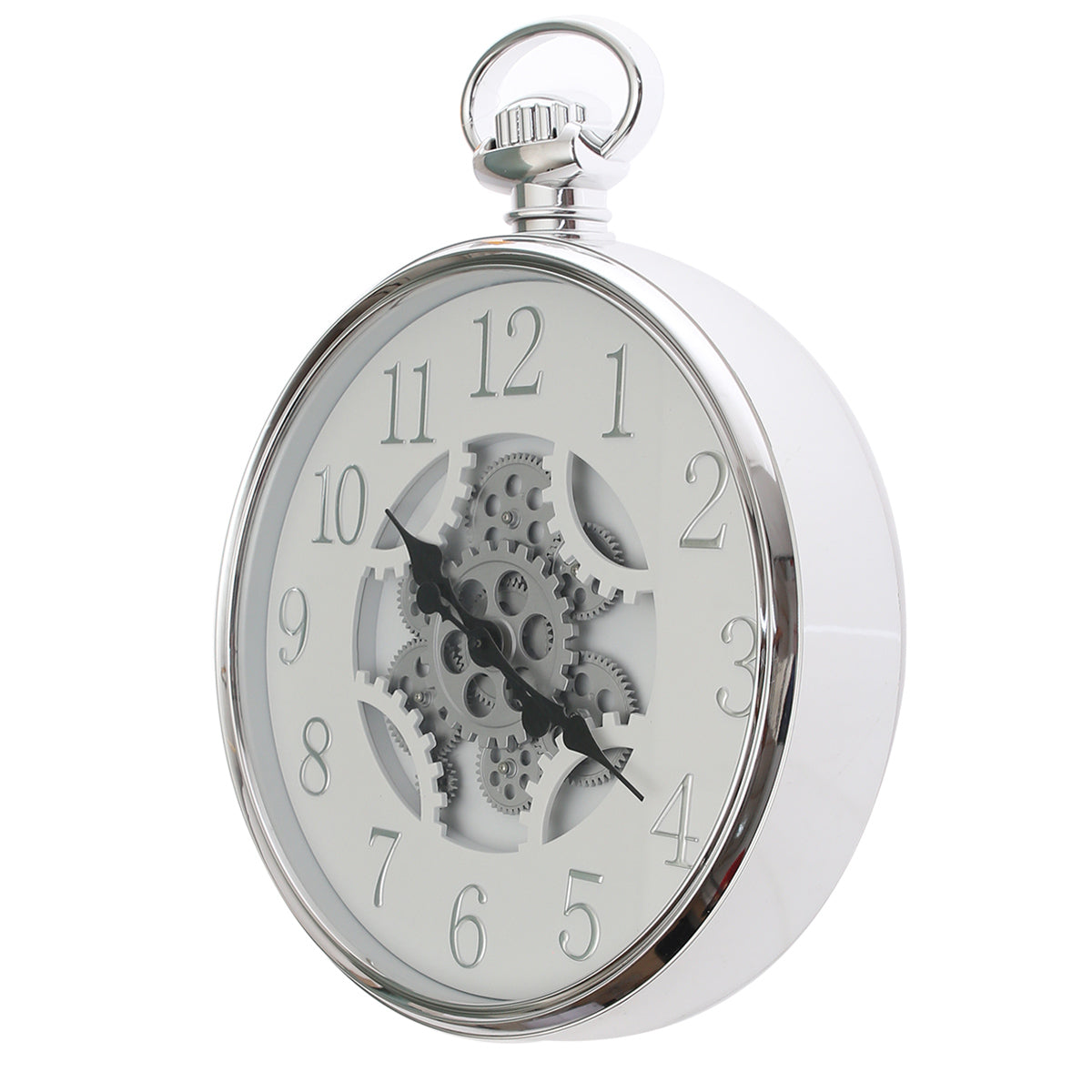 Wall Clock Ð Silver & White with Exposed Gear Design (Model 7121)