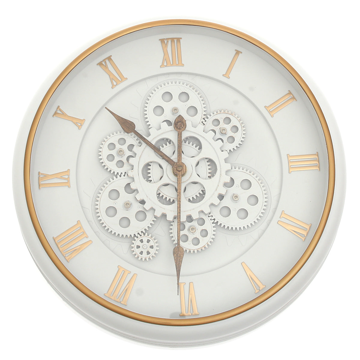 Wall Clock Ð White & Gold with Exposed Gear Design (Model 2003)