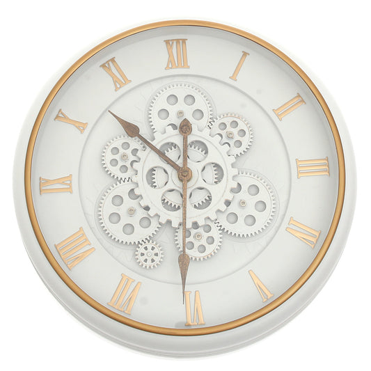 Wall Clock Ð White & Gold with Exposed Gear Design (Model 2003)