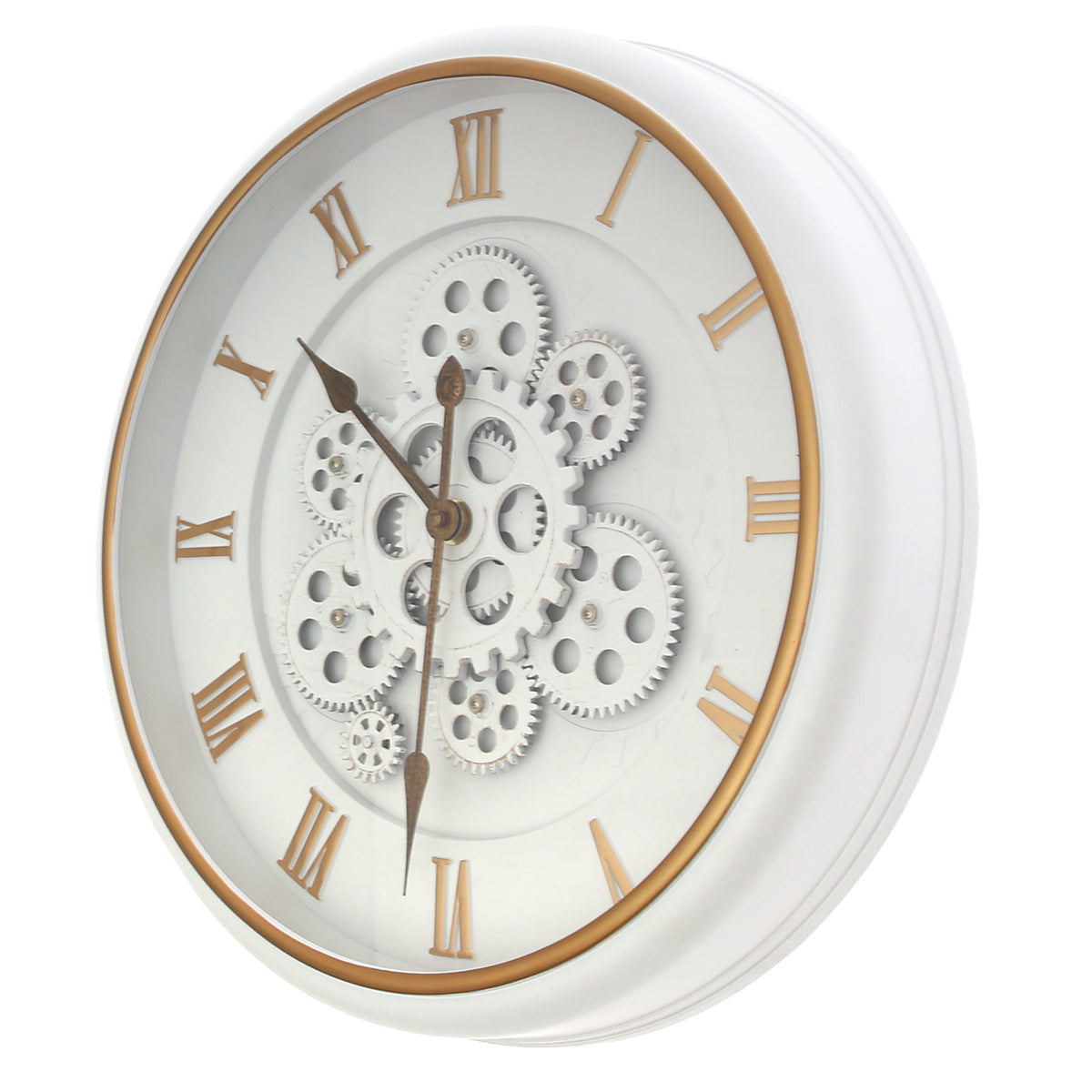 Wall Clock Ð White & Gold with Exposed Gear Design (Model 2003)