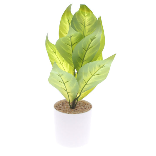 Artificial Table Plant Ð Green Leaf Design in White Pot (Model 830933)
