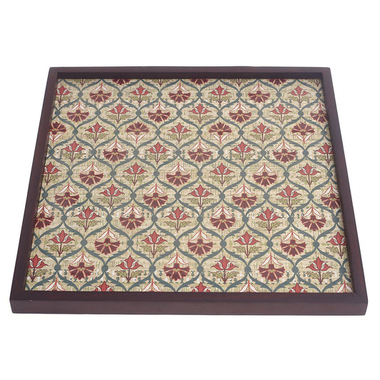 Wooden Printed Motif Tray Ð 15x15 Inches Square Decorative Serving Tray