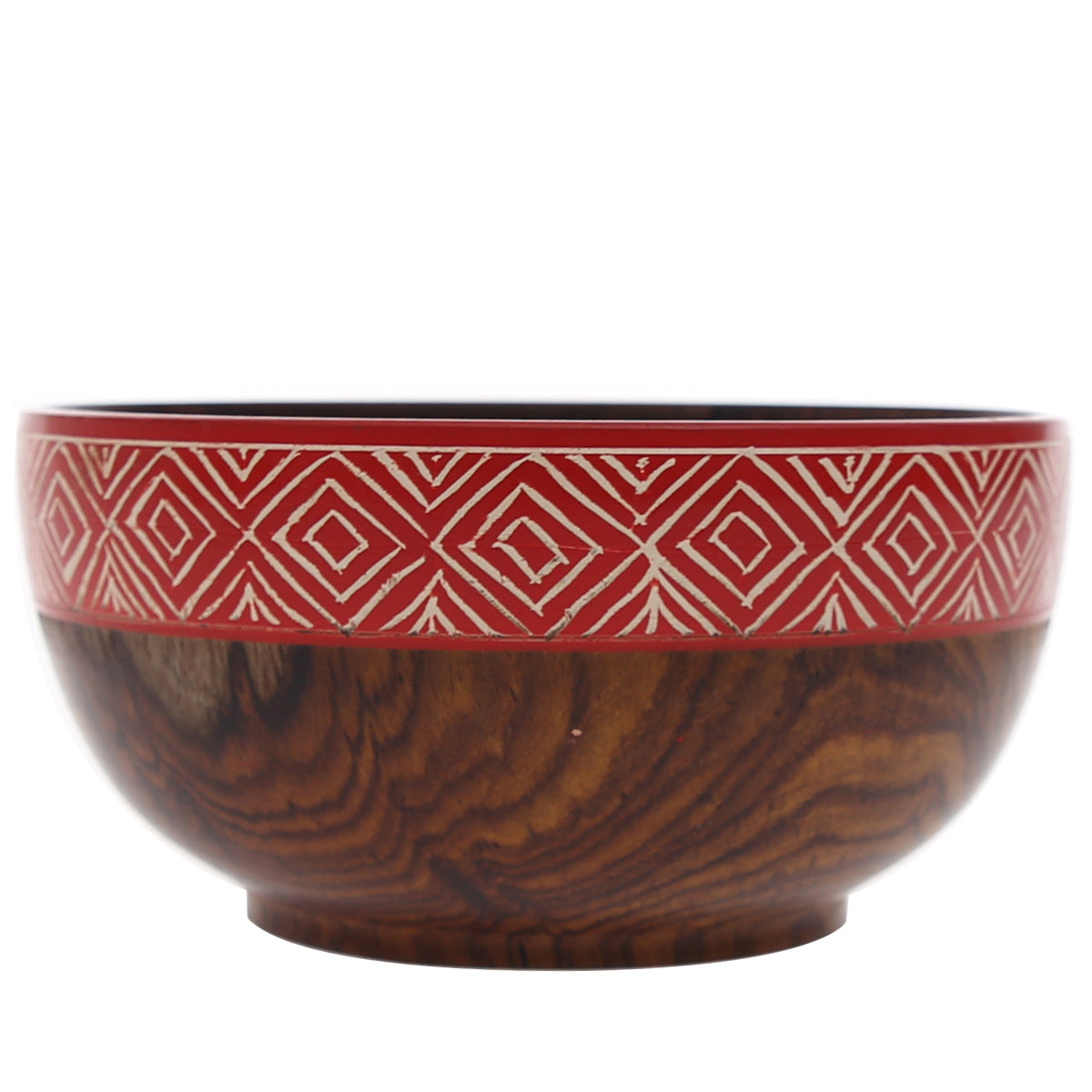 Handcrafted Wooden Bowl Ð 5" x 2.5" (Orange Rim Design)