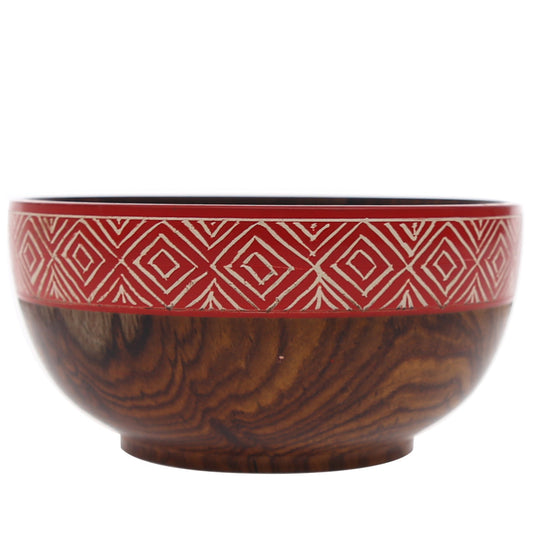 Handcrafted Wooden Bowl Ð 5" x 2.5" (Orange Rim Design)