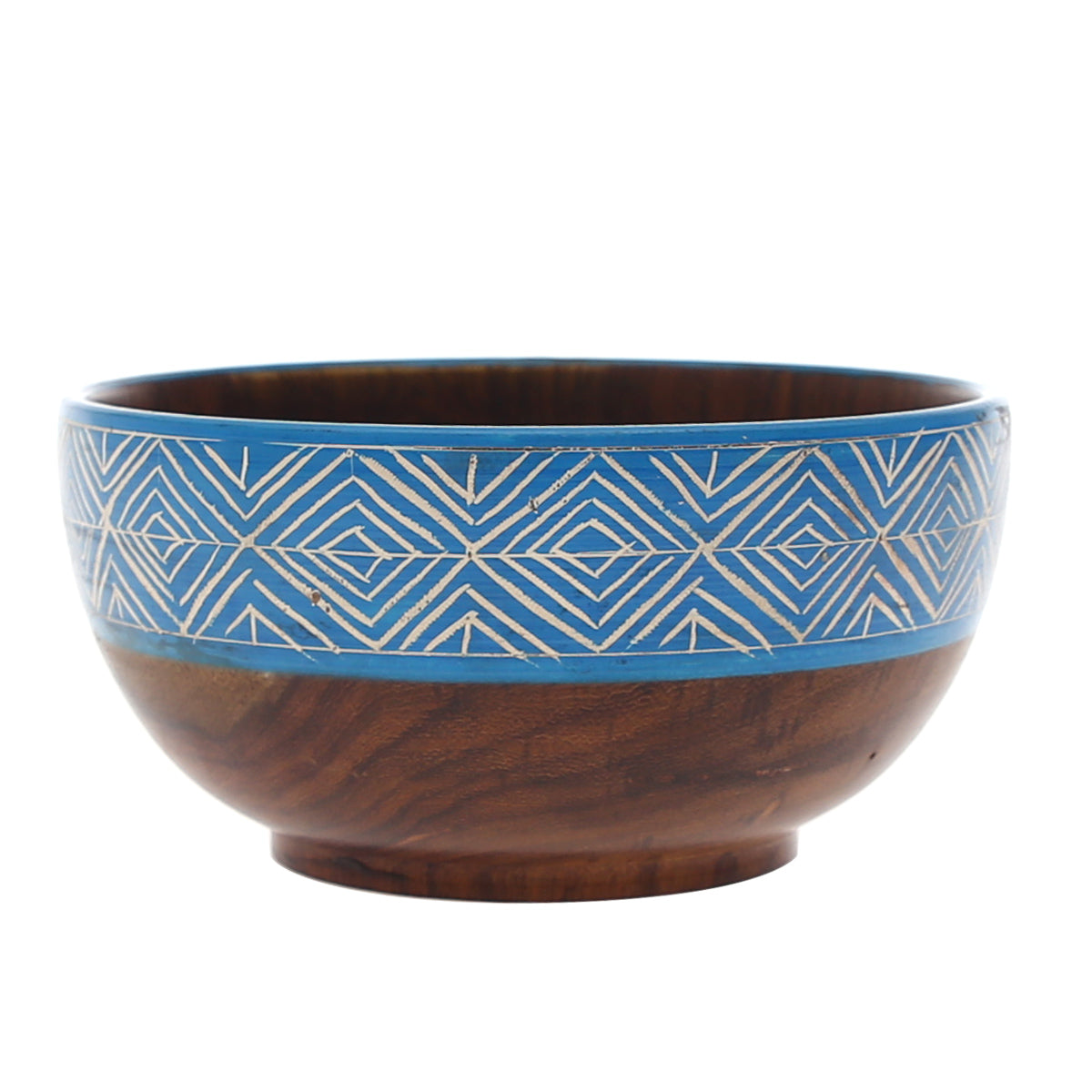 Handcrafted Wooden Bowl Ð 5" x 2.5" (Sky Blue Rim Design)