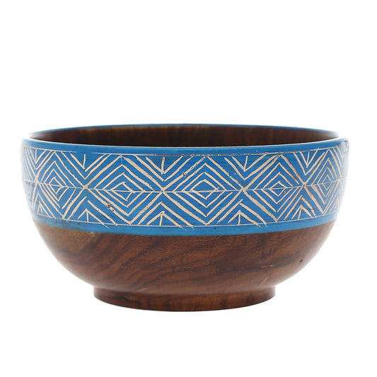 Handcrafted Wooden Bowl Ð 5" x 2.5" (Sky Blue Rim Design)